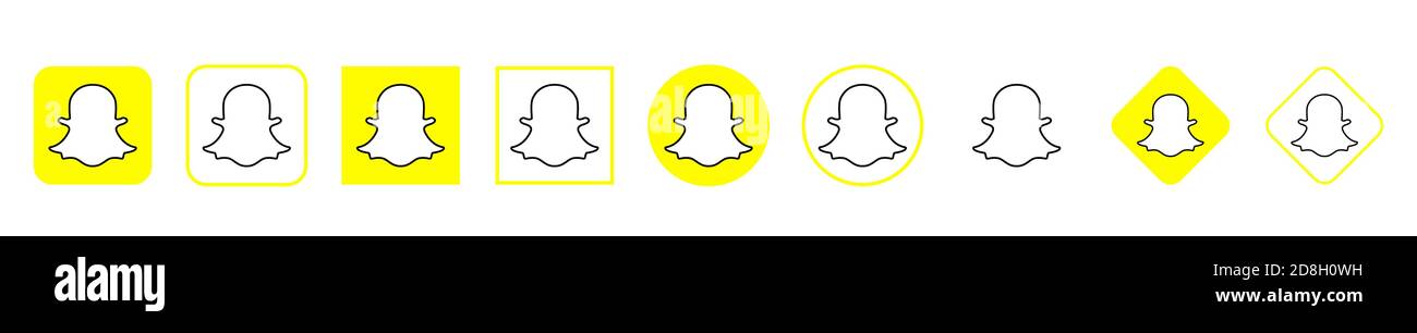 Snapchat logo set in different shape on a white background Stock Vector