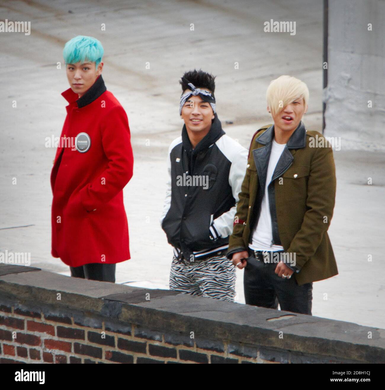 KPOP band BIGBANG shoots a video for their song 'Blue M/V' in Brooklyn, NY, in March 2012. Stock Photo