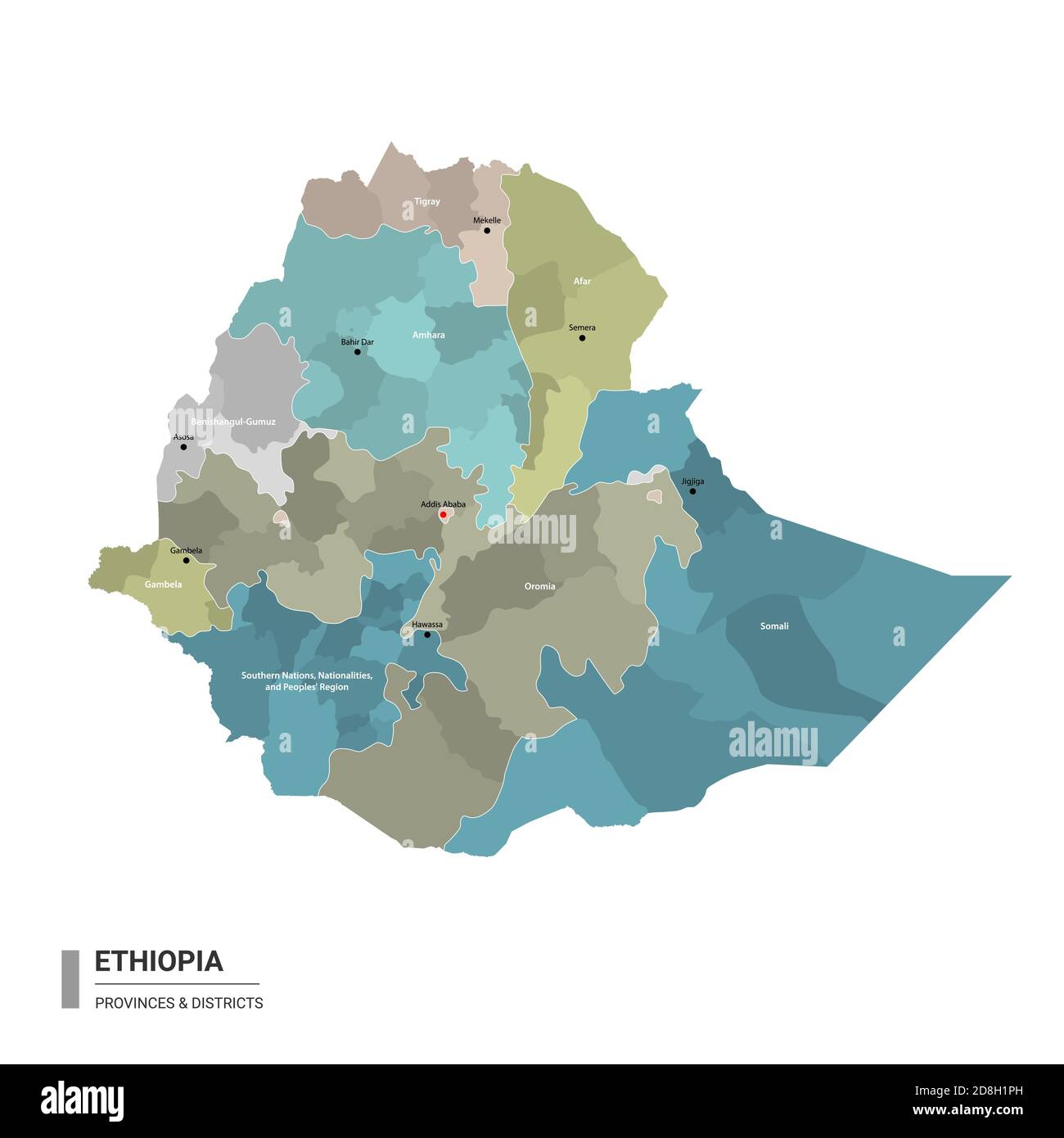 Administrative Map Of Ethiopia Ethiopia Higt Detailed Map With Subdivisions. Administrative Map Of Ethiopia  With Districts And Cities Name, Colored By States And Administrative Dist  Stock Vector Image & Art - Alamy