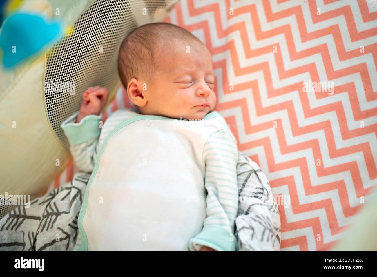 Little Newborn Sleeping on the parent bed Stock Photo Alamy