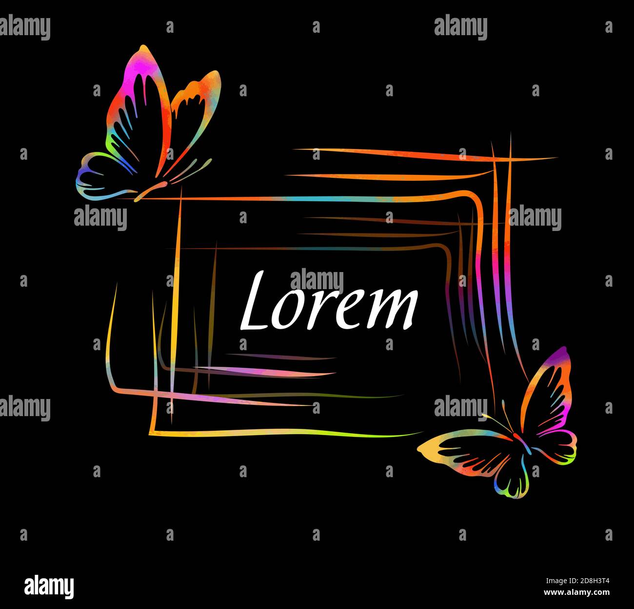 The rectangular frame is multicolored from the lines with butterflies. Vector illustration Stock Vector