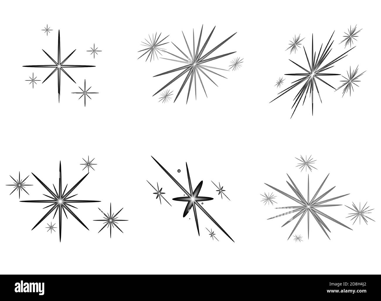 Set of bright stars for Christmas, New Year. Vector illustration. Stock Vector