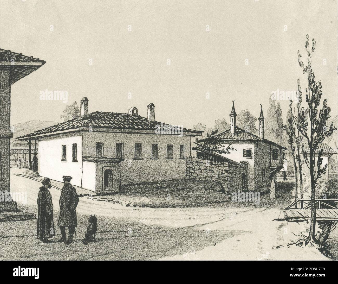 Street in Bakhchisarai during the Crimean War (1854-1855). Lithograph, 19th century. Stock Photo