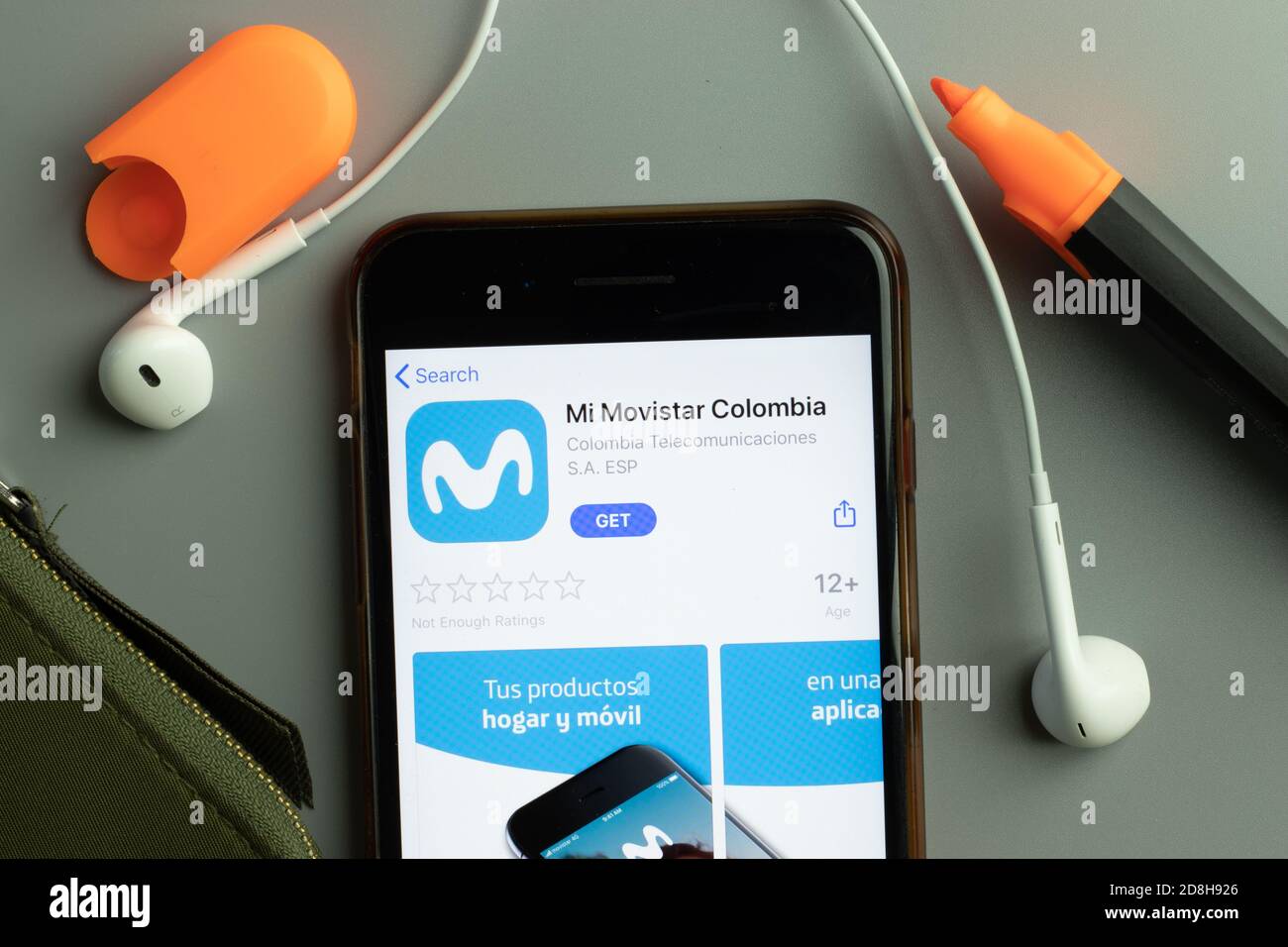 New York, USA - 26 October 2020: Mi Movistar mobile app icon logo on phone screen close-up, Illustrative Editorial Stock Photo