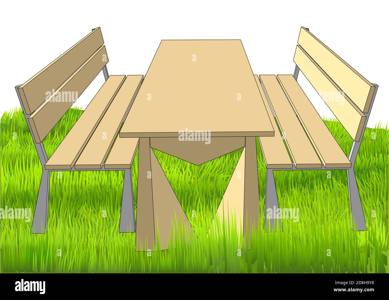 picnic table on green grass. vector illustration Stock Vector