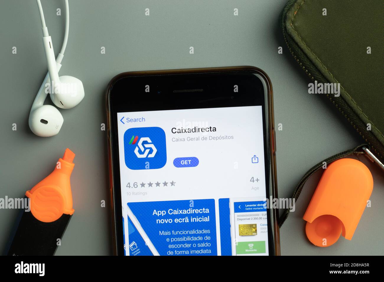 New York, USA - 26 October 2020: Caixadirecta mobile app icon logo on phone screen close-up, Illustrative Editorial Stock Photo
