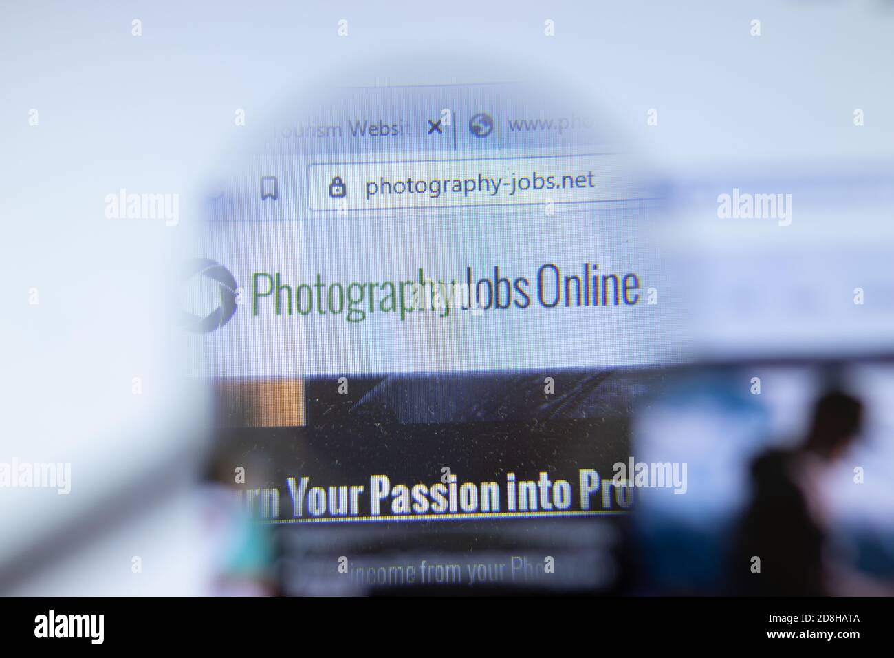 New York, USA - 26 October 2020: Photography Jobs Finder website with logo close up, Illustrative Editorial Stock Photo