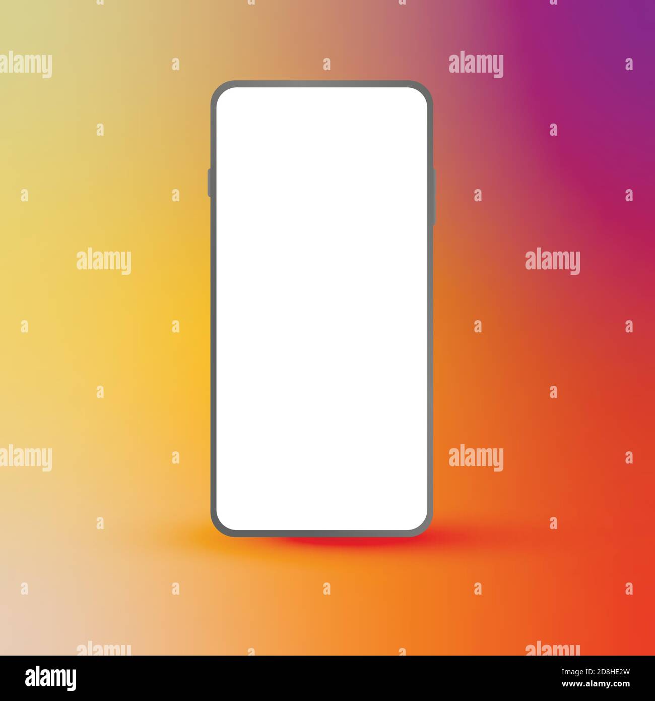 Mobile phone with blank screen. Silver smartphone 3D perspective view. Colorful gradient mesh background. Template for graphic design presentation Stock Vector