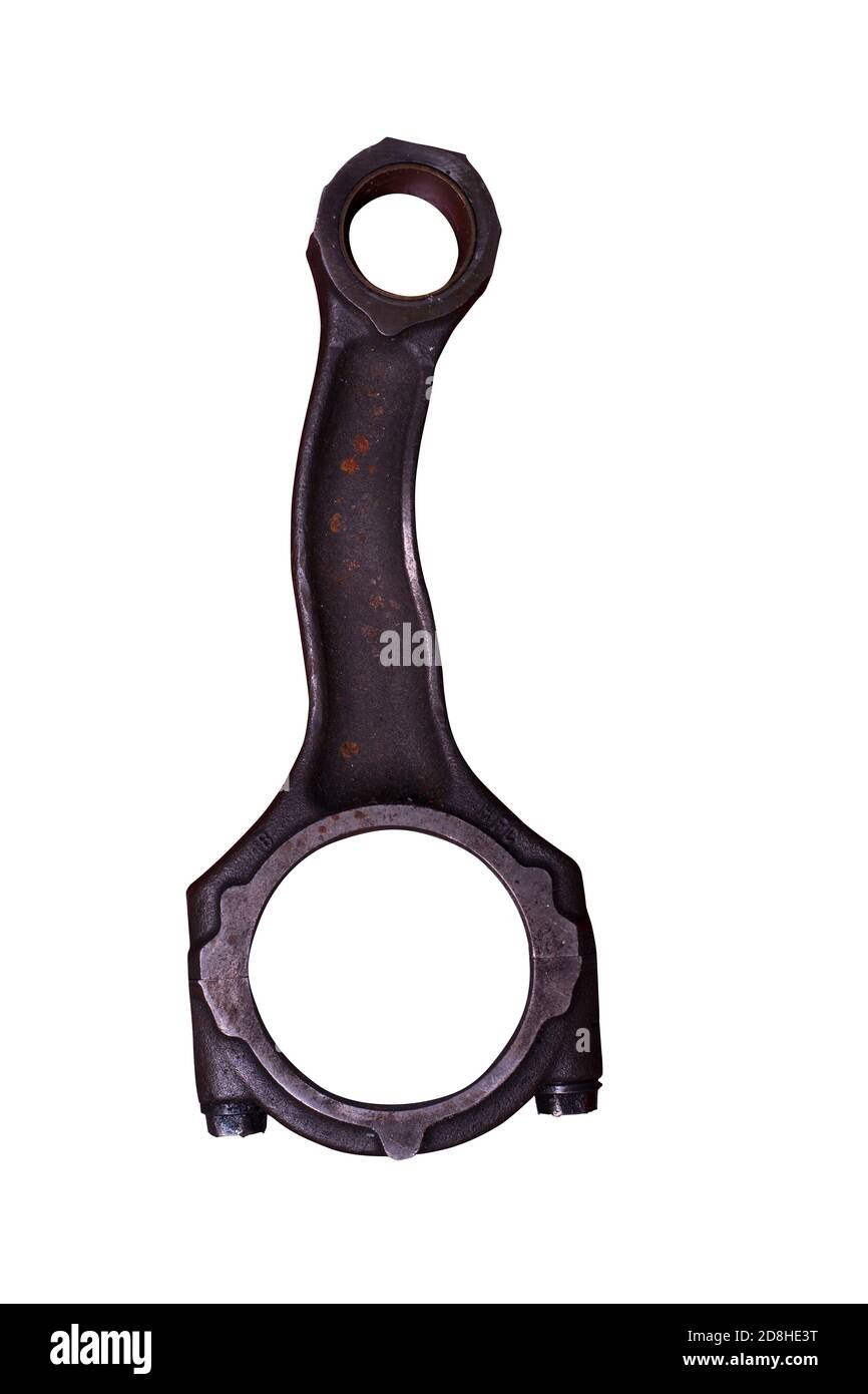 Bent connecting rod on a white background.automotive engine parts Stock