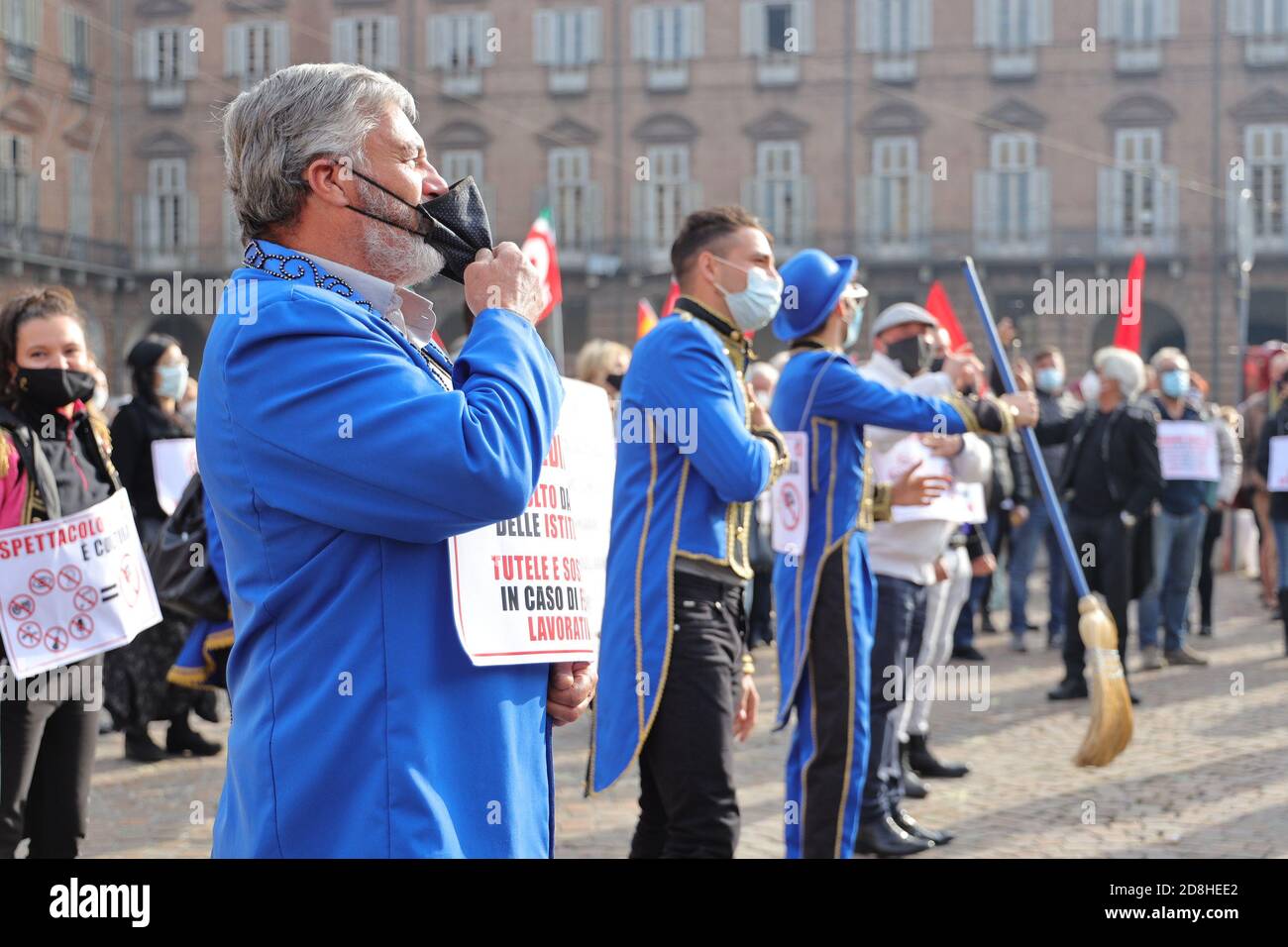Turin, Italy. 30th Oct, 2020. People working in the cultural and