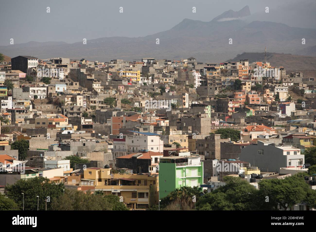 Praia is the sprawling, seaside capital of Cabo Verde on the island of Santiago. Stock Photo