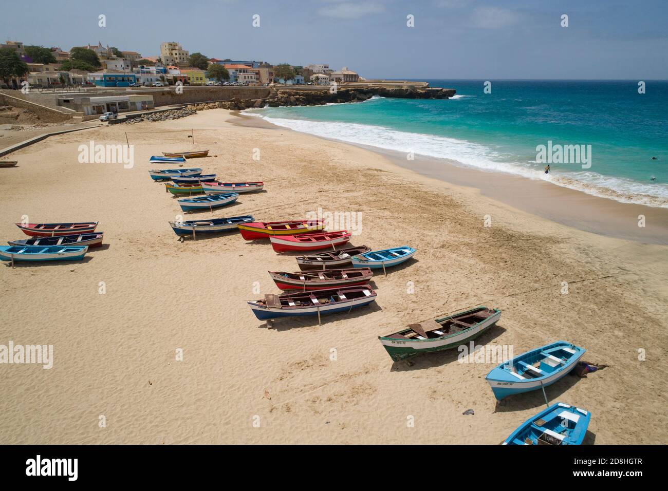 Fishing boats line the sandy beaches of Porto Ingles, Maio Island, Cape  Verde, Africa Stock Photo - Alamy