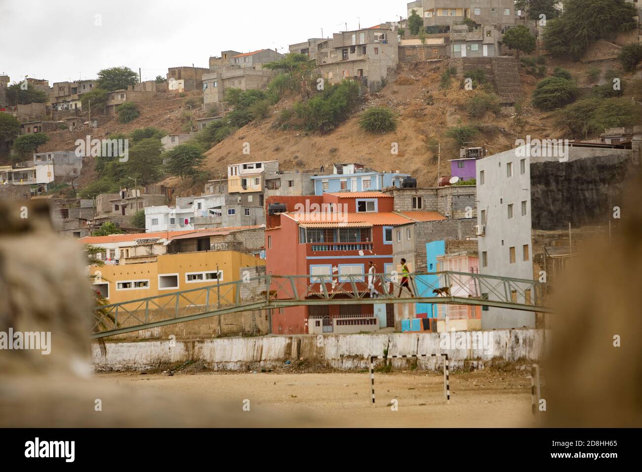 Low neighborhoods with homes and apartment buildings in Praia
