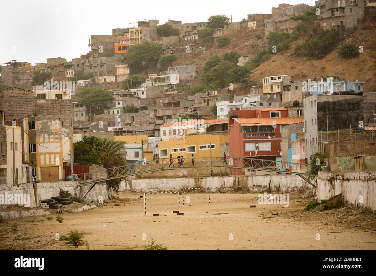Low income neighborhoods with homes and apartment buildings in Praia, Cabo Verde, Africa. Stock Photo