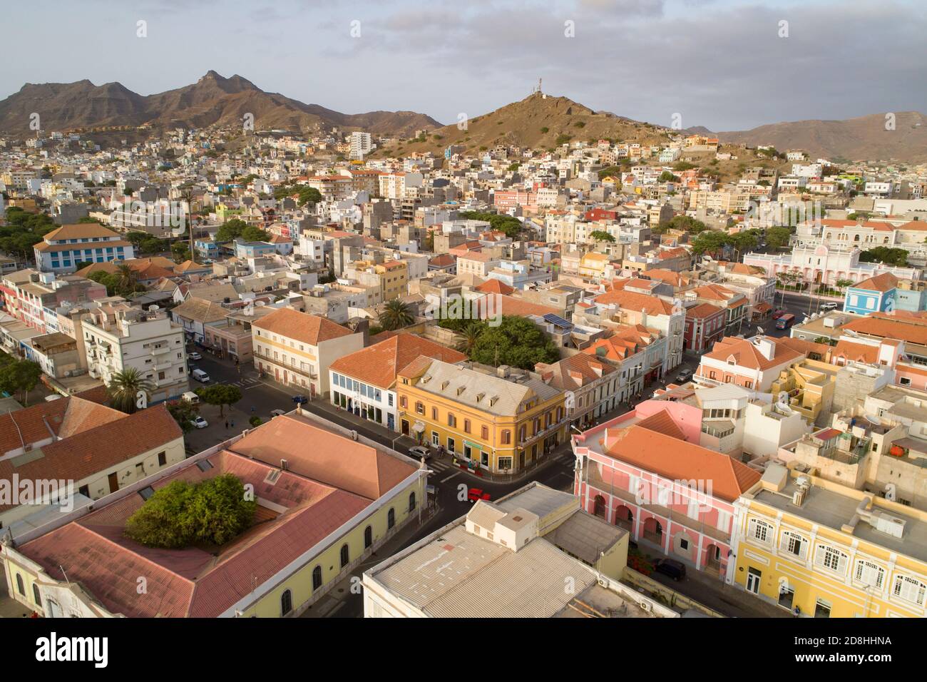 Mindelo is the vibrant, colorful capital of Sao Vicente, Cabo Verde. Stock Photo