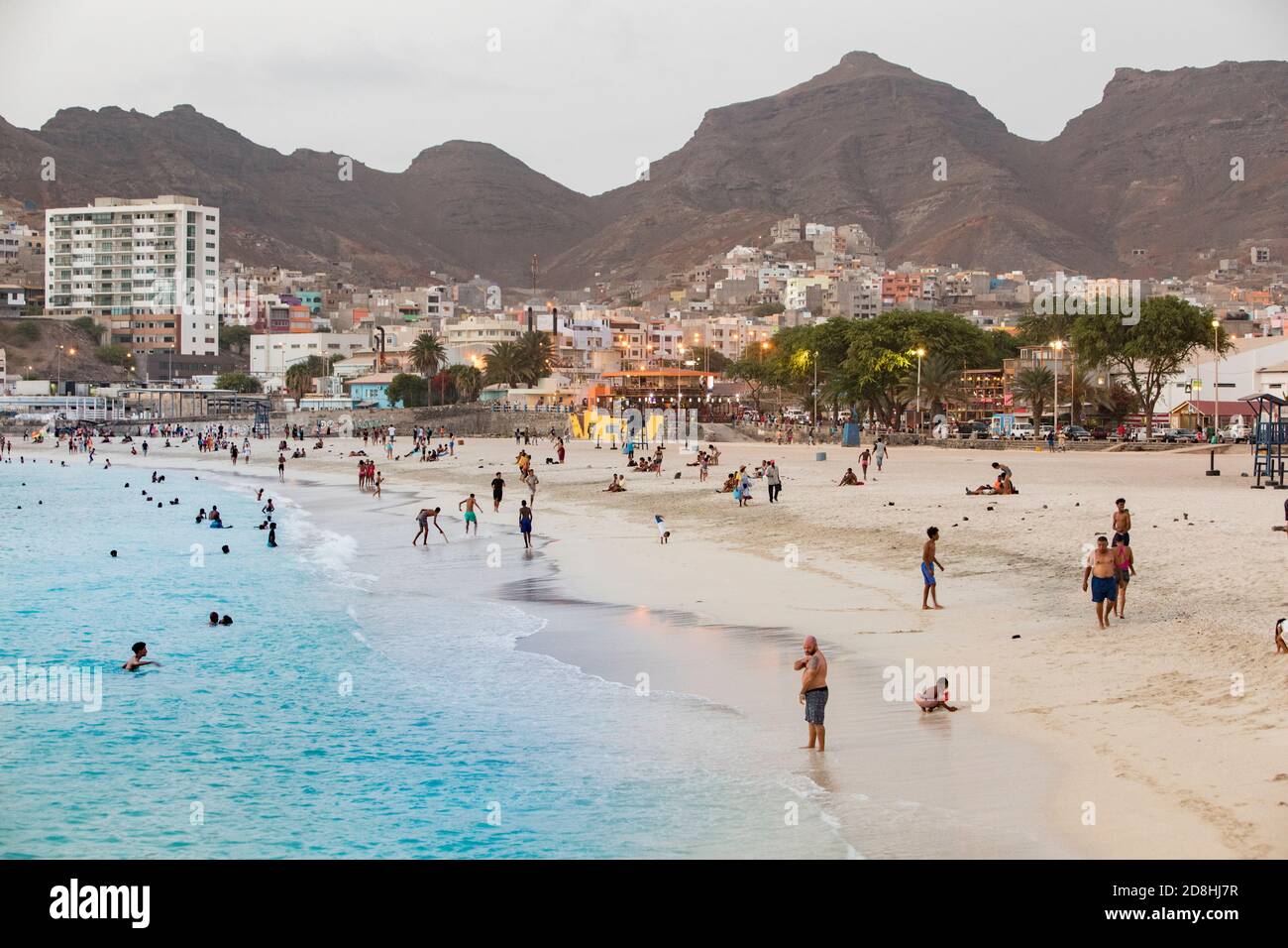 Mindelo is the colorful and vibrant waterfront capital of Sao Vicente island, Cabo Verde. Stock Photo