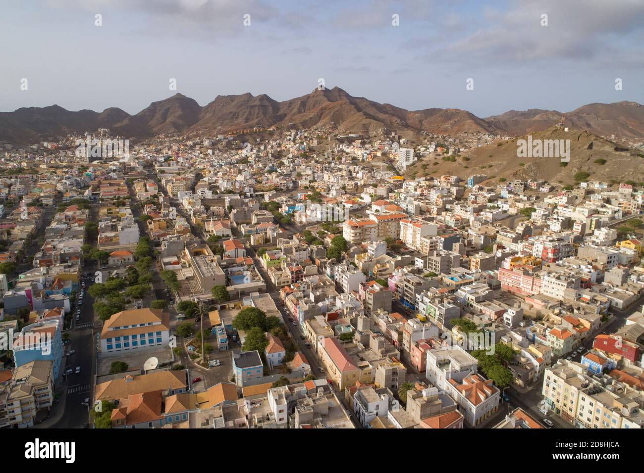 Mindelo is the vibrant, colorful capital of Sao Vicente, Cabo Verde. Stock Photo