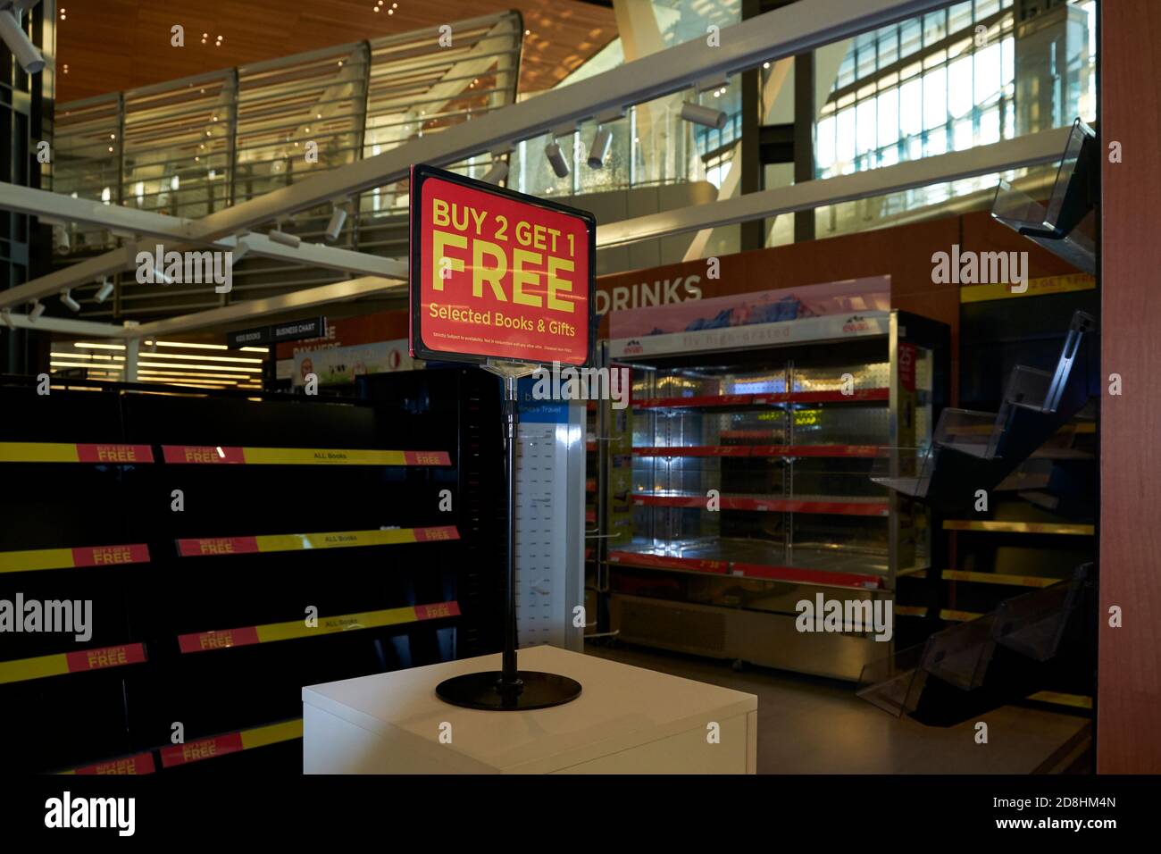 A WH Smith store is empty, closed, out of business. At Hamad International Airport in Doha, Qatar during the Covid-19, Corona virus pandemic. Stock Photo