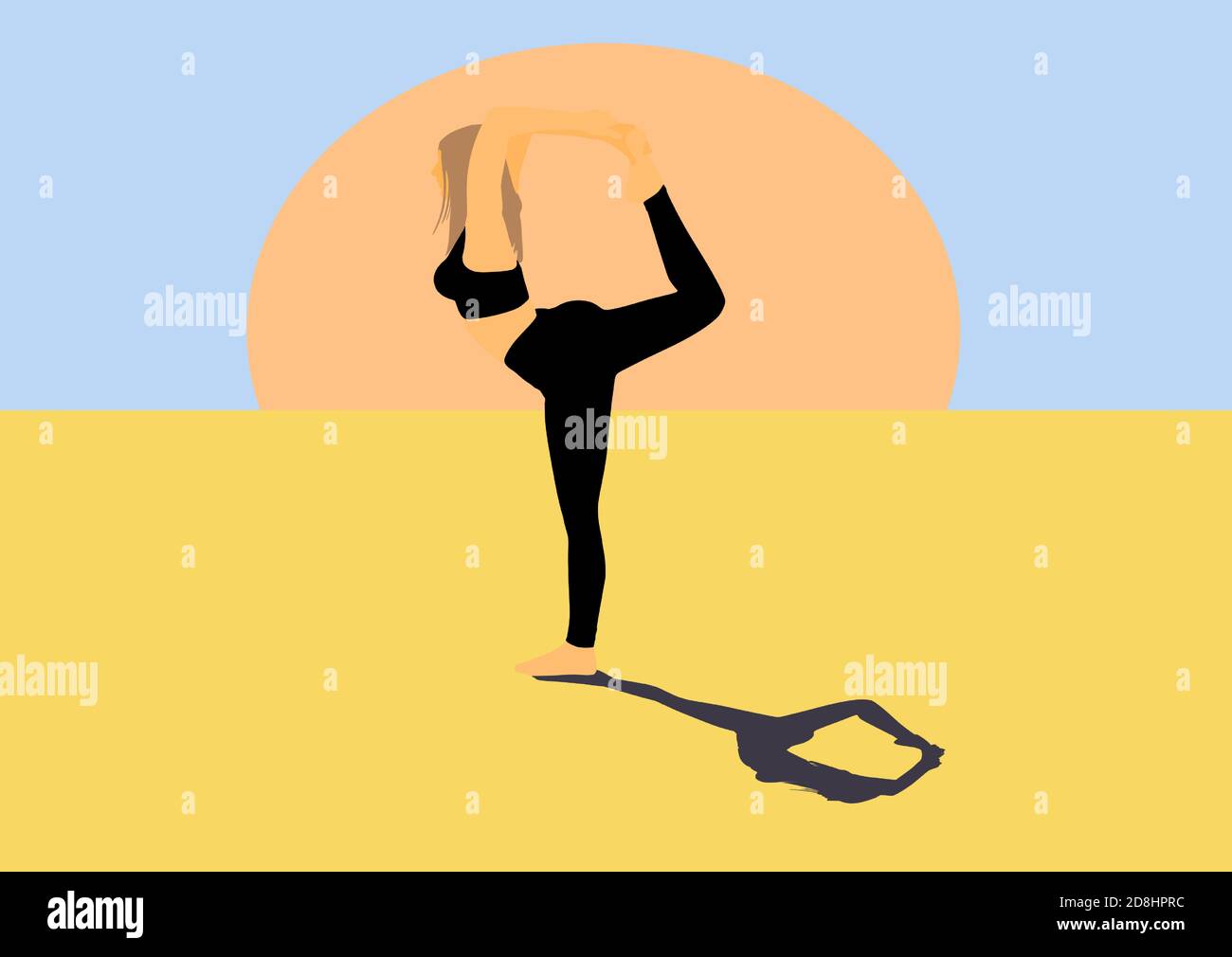 Horizontal illustration of woman praticing yoga. Stock Vector