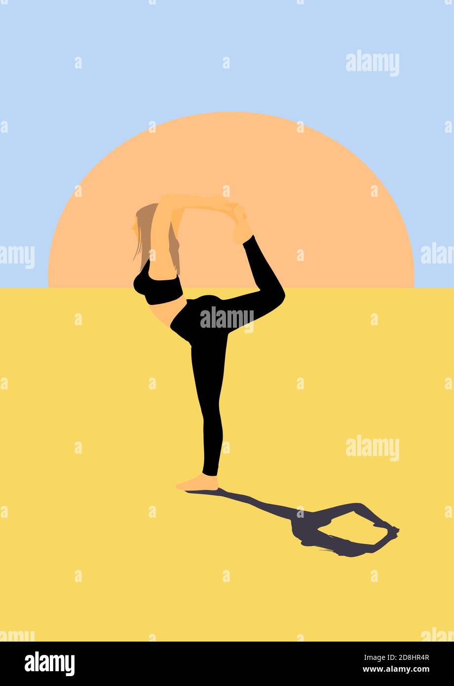 Vertical illustration of woman practicing yoga. Stock Vector