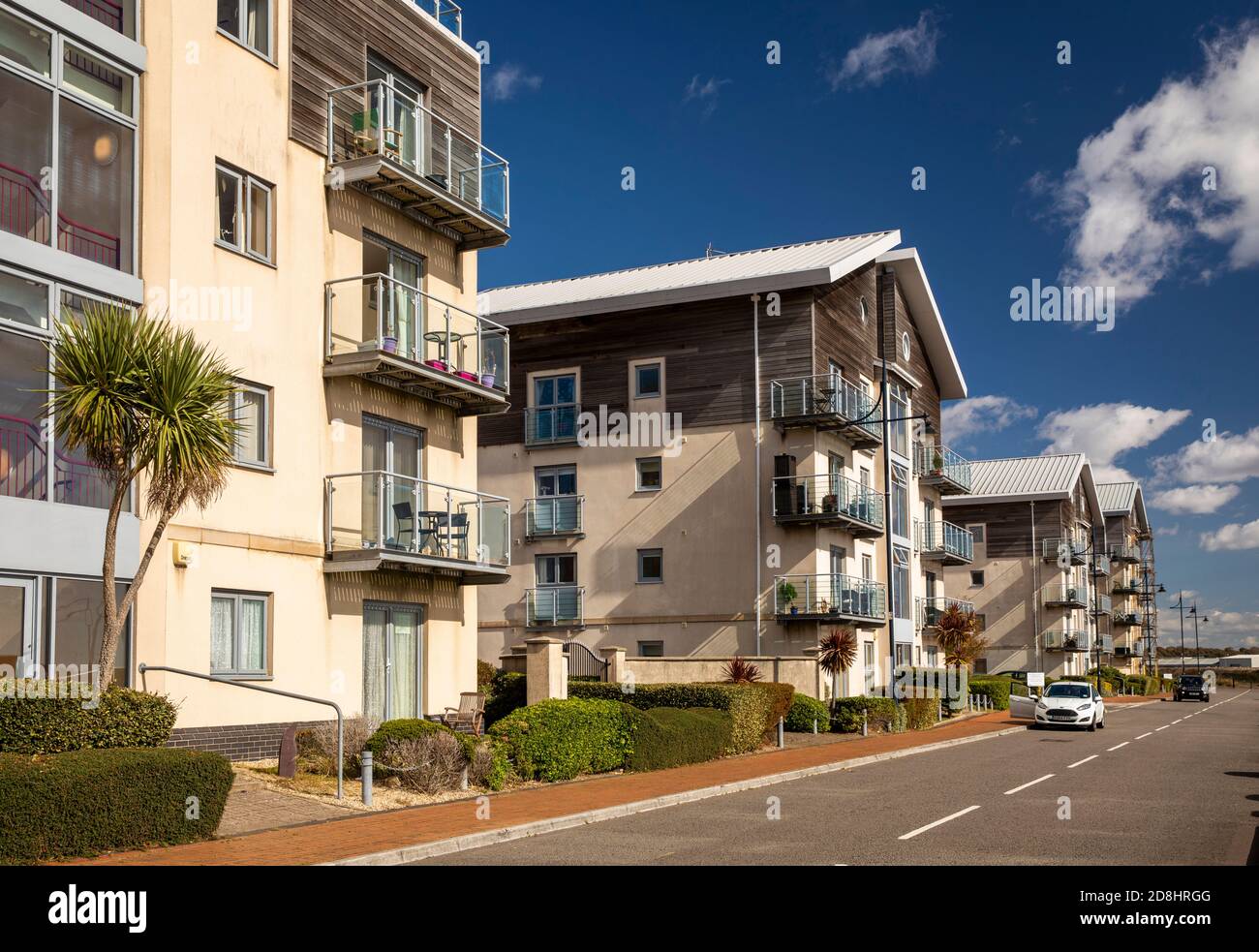 UK, Wales, Barry, Y Rhodfa, modern waterfront housing in old