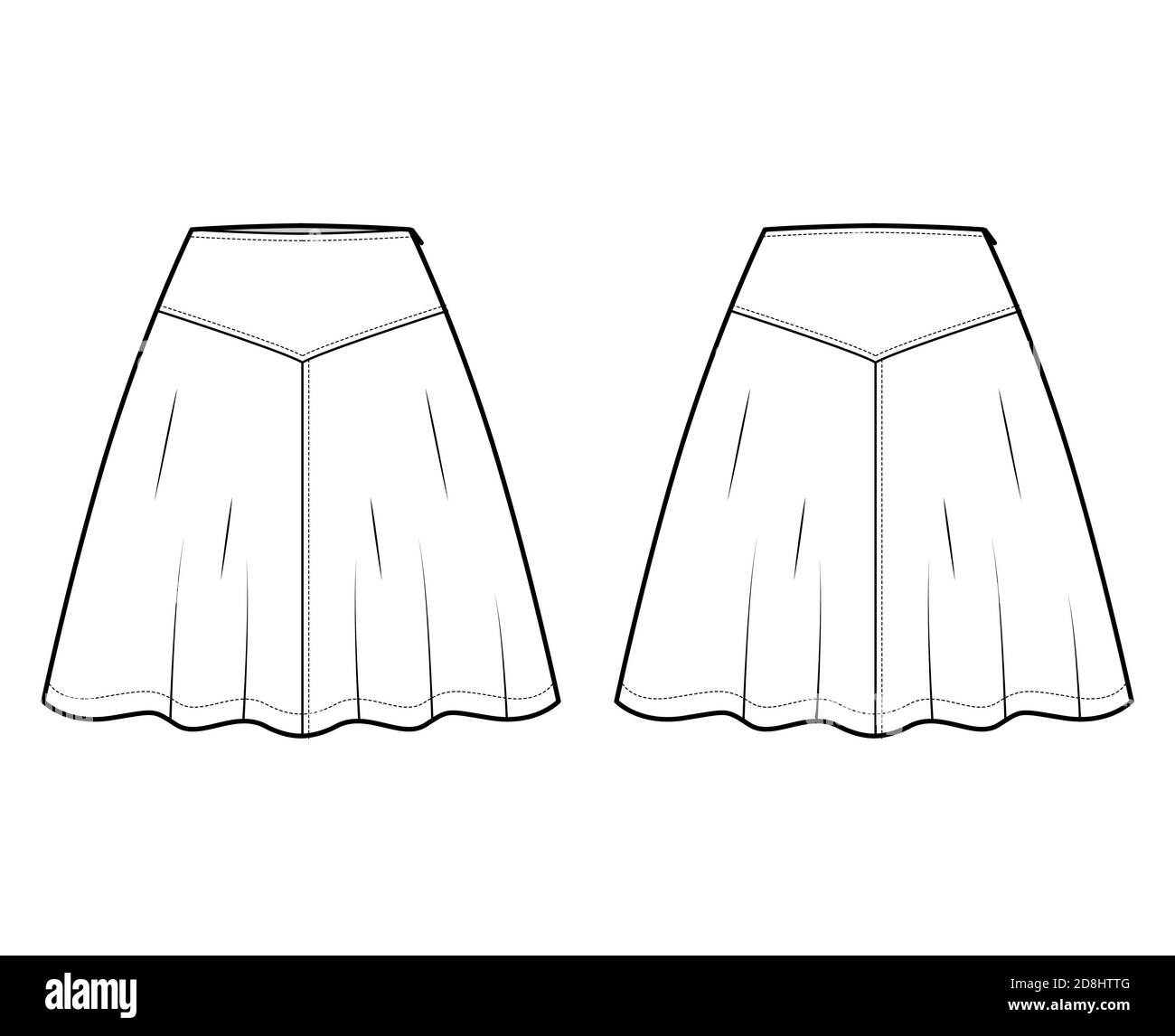 Technical Fashion Sketch Of Skirt Yoke With Semicircular Fullness And Flat  Hemline Designed In Abovetheknee Lengths Vector, Clothes, Clothing, Stylish  PNG and Vector with Transparent Background for Free Download