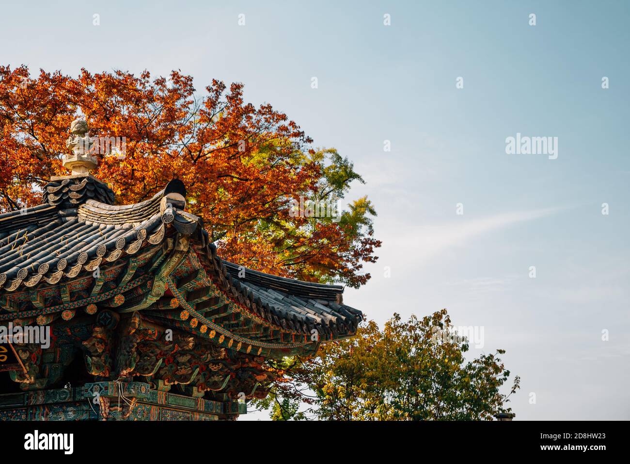 Jingwansa Temple Korean traditional roof with autumn maple in Seoul ...