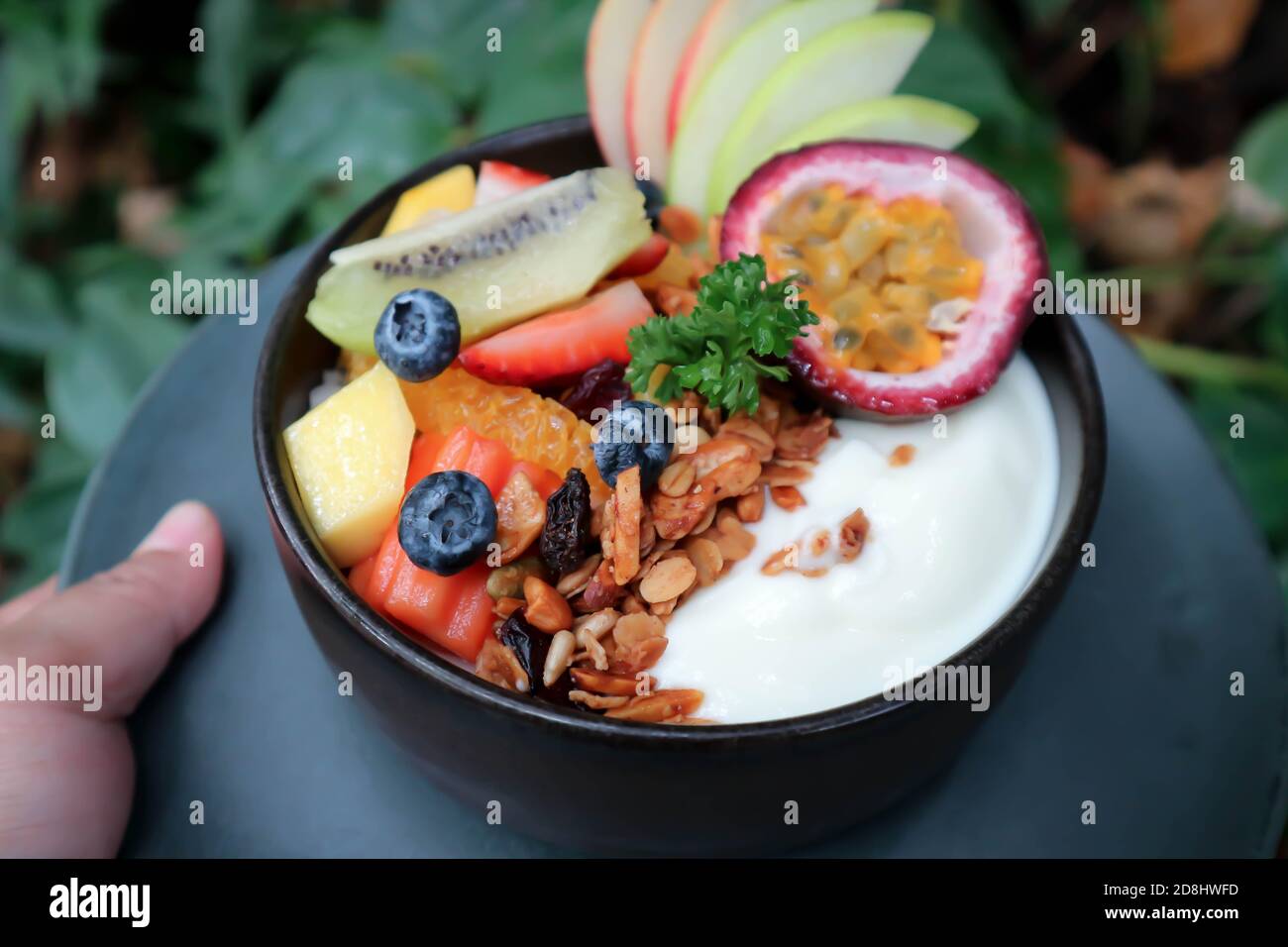 smoothie bowl, yogurt with fruit topping for serve Stock Photo Alamy