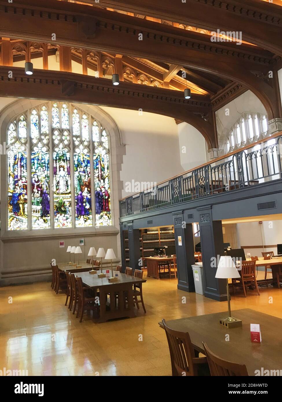Interior View of Reading Room and Stained Glass Window, Thompson