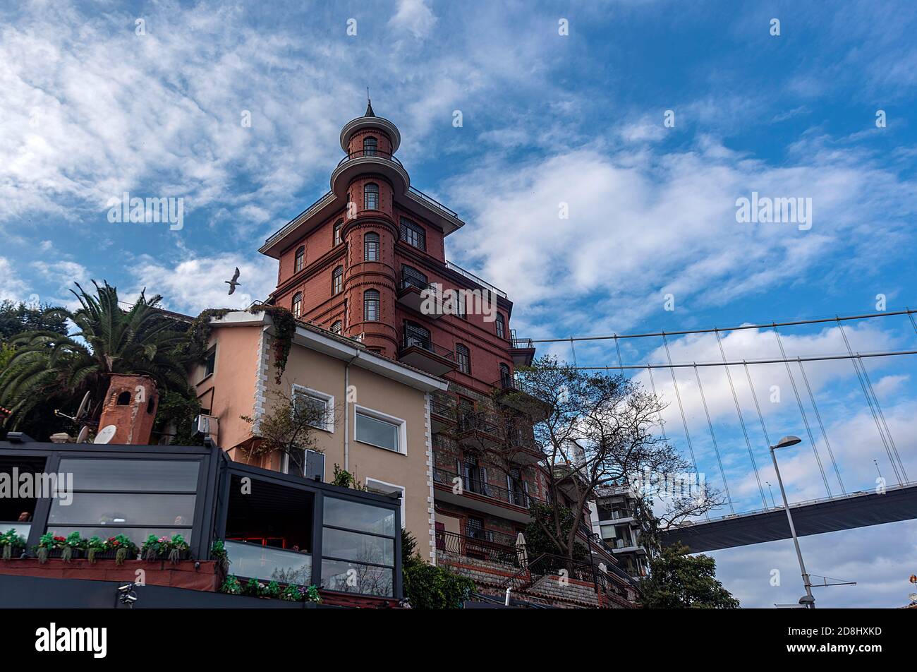 10/19/2020,Besiktas,Istanbul,Turkey,red house like chateau in Ortaköy Stock Photo