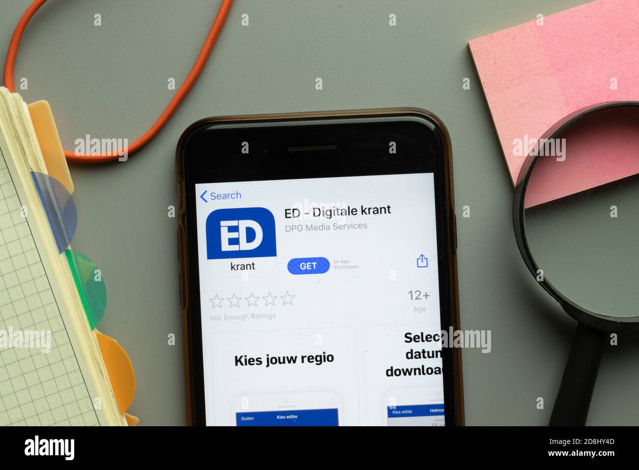 New York, USA - 26 October 2020: ED Digitale Krant mobile app logo on phone screen close up, Illustrative Editorial Stock Photo