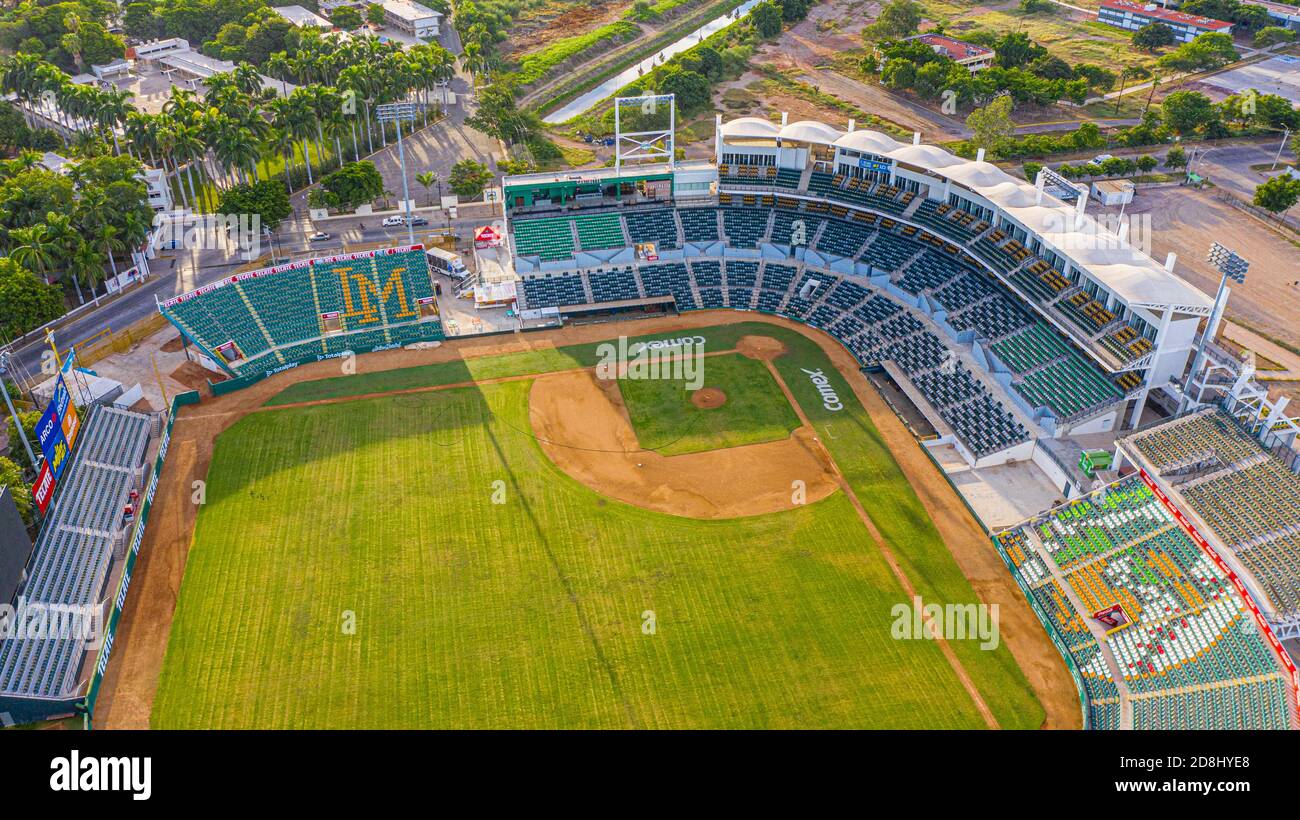 Aerial view of the Emilio Ibarra Almada stadium, home of the professional  baseball team Los Cañeros de los Mochis of the Mexican Pacific League on  October 30, 2020 in Los Mochis, Sinaloa