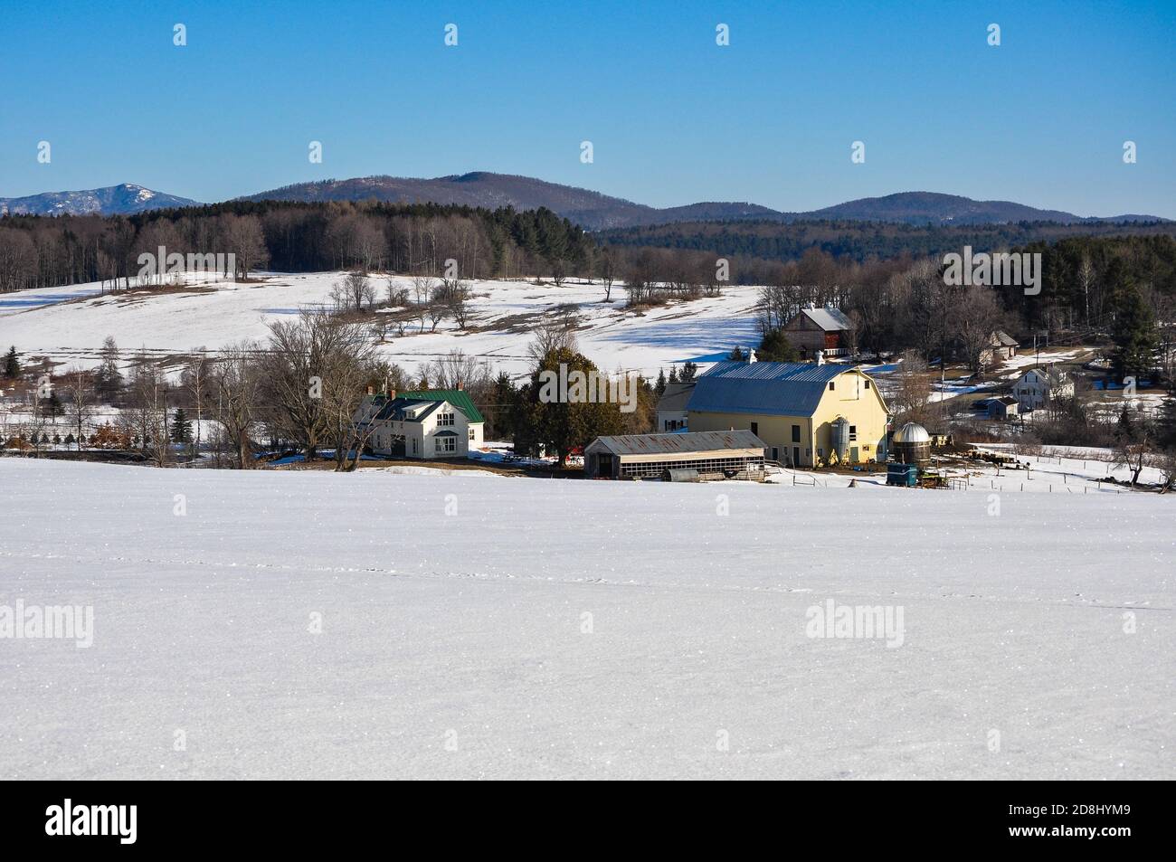 Early spring comes to the hills of rural New England, East Montpelier, Vermont, USA. Stock Photo