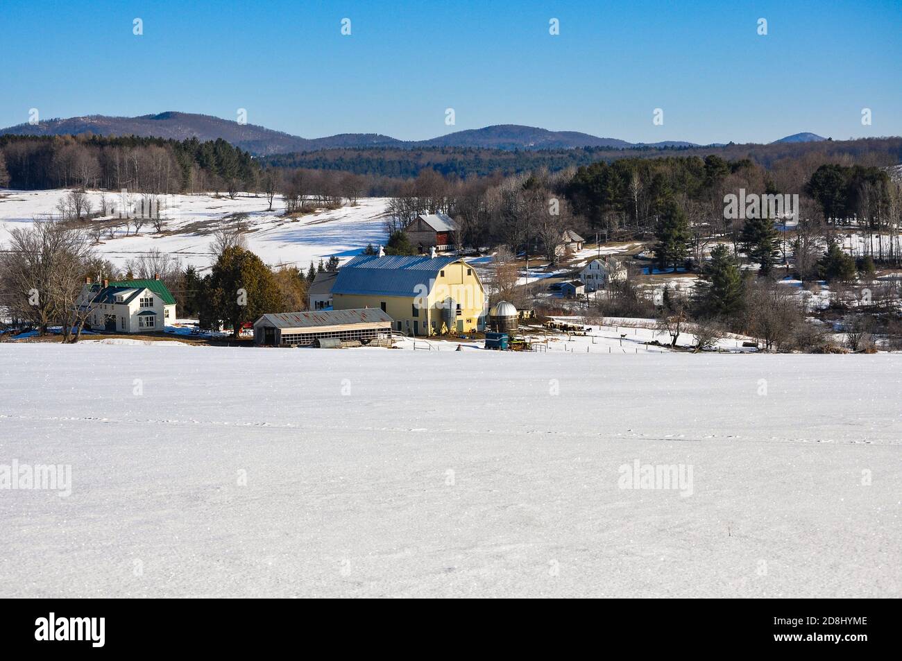 Early spring comes to the hills of rural New England, East Montpelier, Vermont, USA. Stock Photo