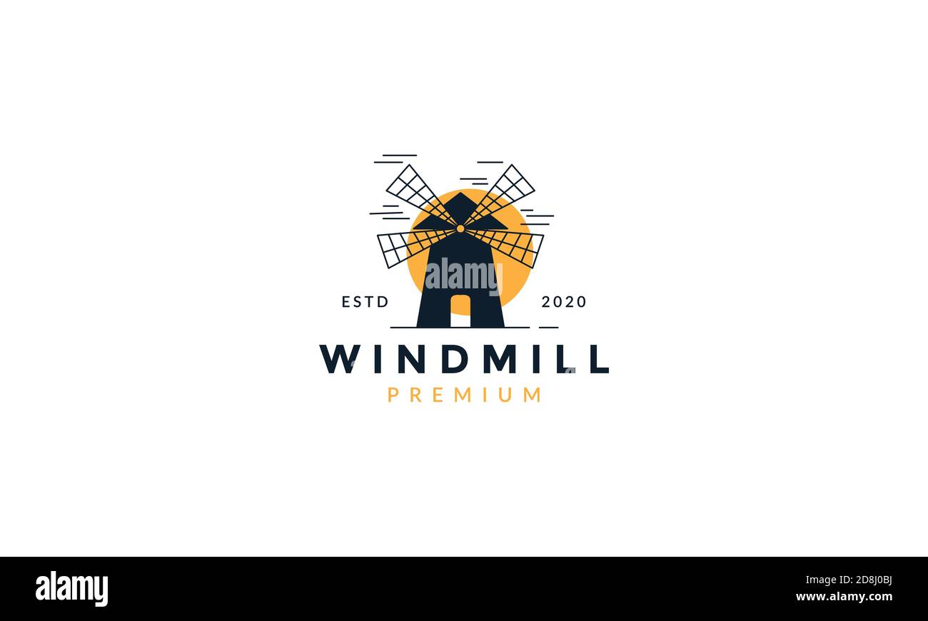 windmill silhouette with sunset logo vector icon design Stock Vector ...