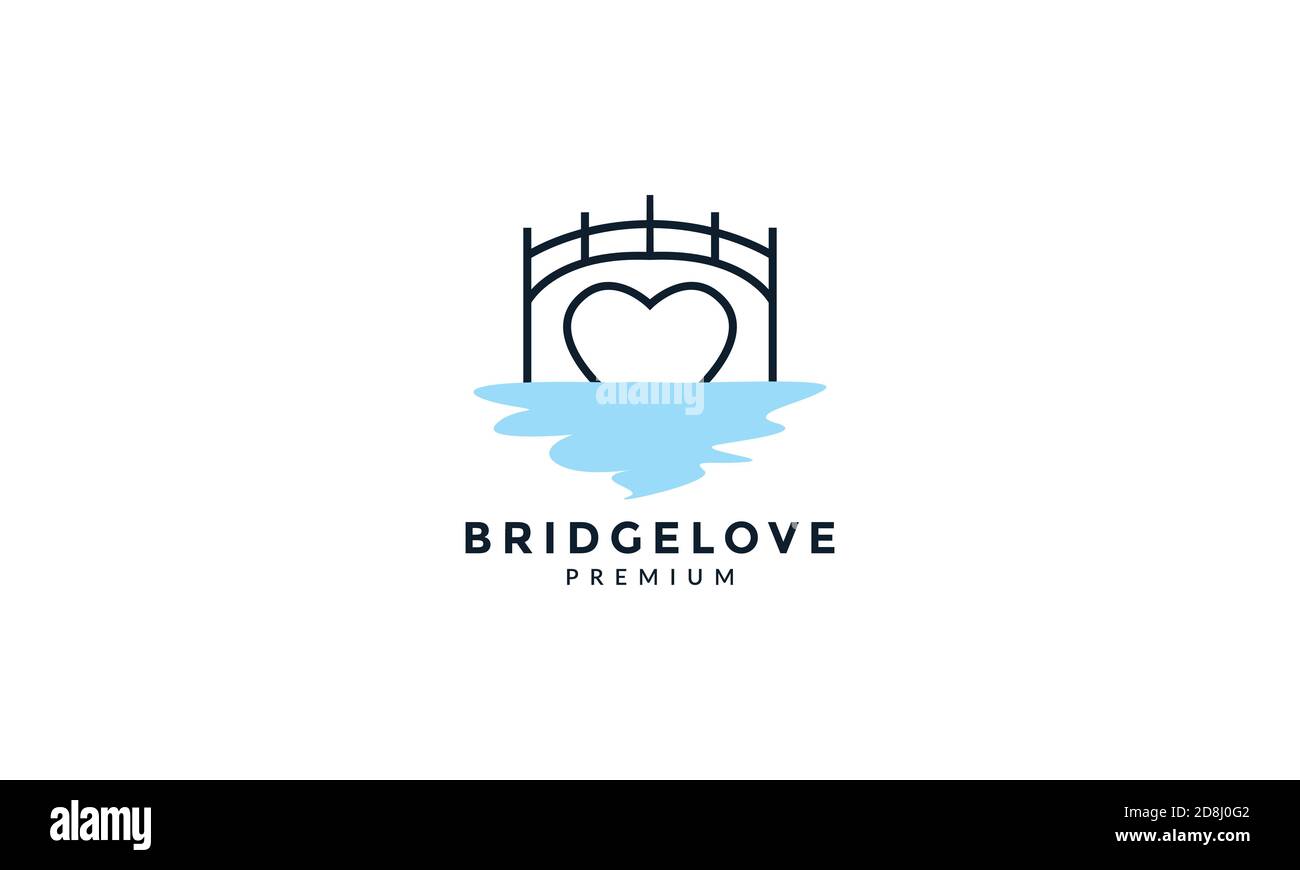 bridge with love line outline logo vector icon design Stock Vector