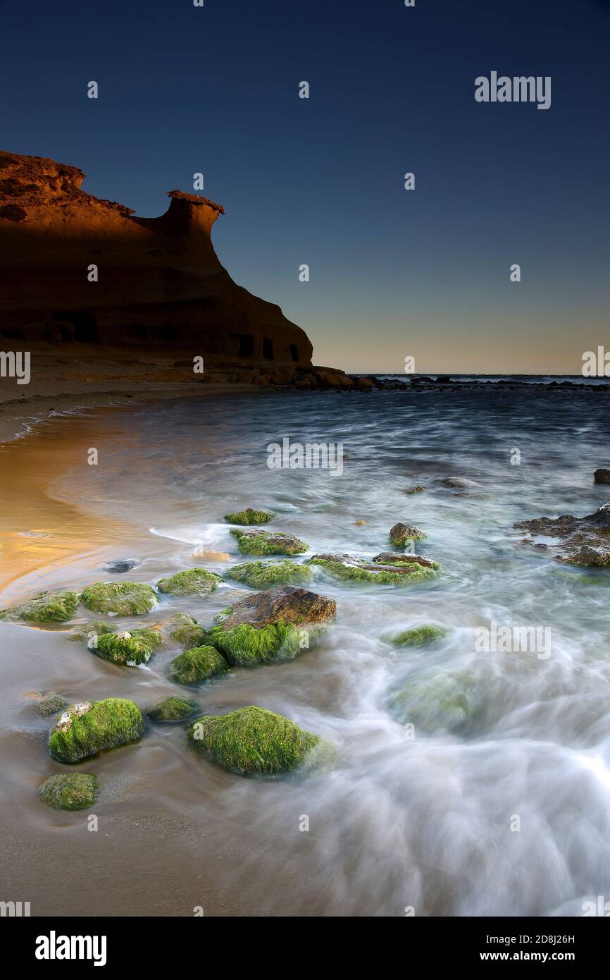 Spain, Almeria, Playa de los Cocedores, beach in the evening Stock