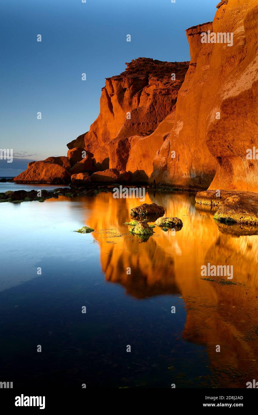 Spain, Almeria, Playa de los Cocedores, beach in the evening Stock