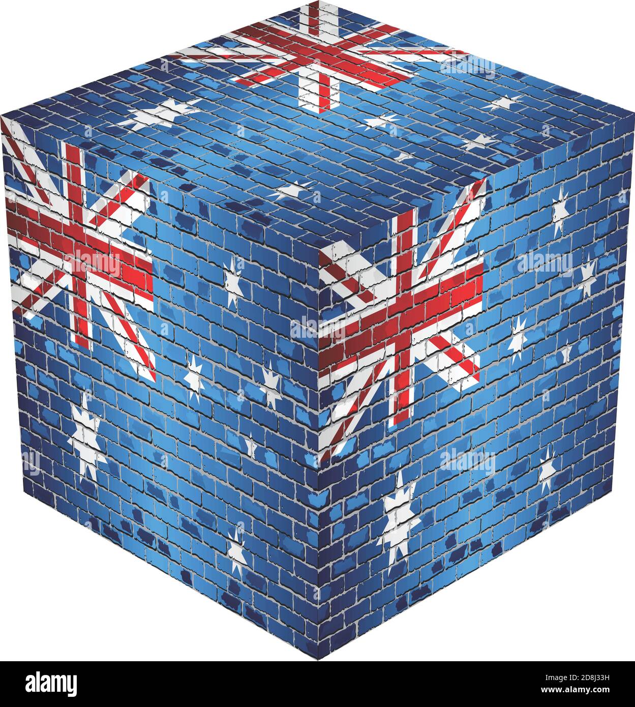 Australia Cube in made of bricks - Illustration,  Three dimensional flag of Australia Stock Vector