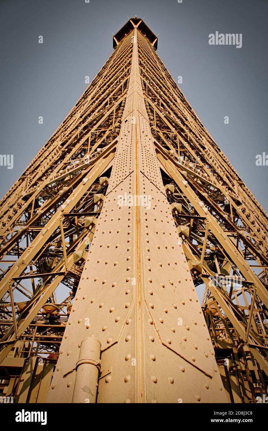 Detail of the iron structure of the Eiffel Tower with thousands of