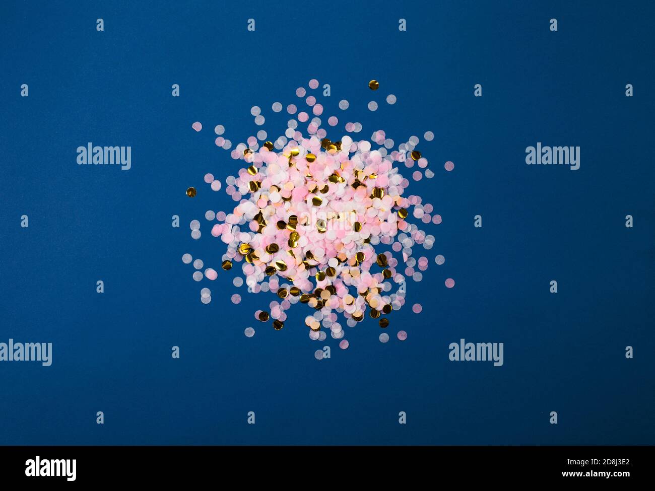 Classic blue 2021. confetti on a blue background. Frame of colored ...