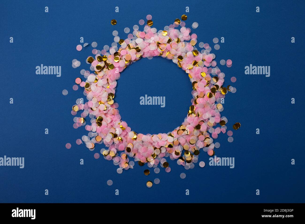 Classic blue 2021. confetti on a blue background. Frame of colored ...