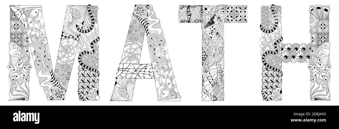 Word Math. Vector zentangle object for coloring Stock Vector