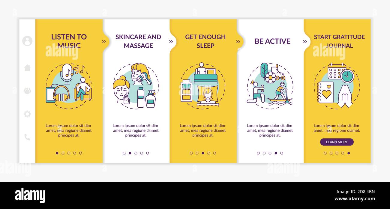 Self care practices onboarding vector template Stock Vector