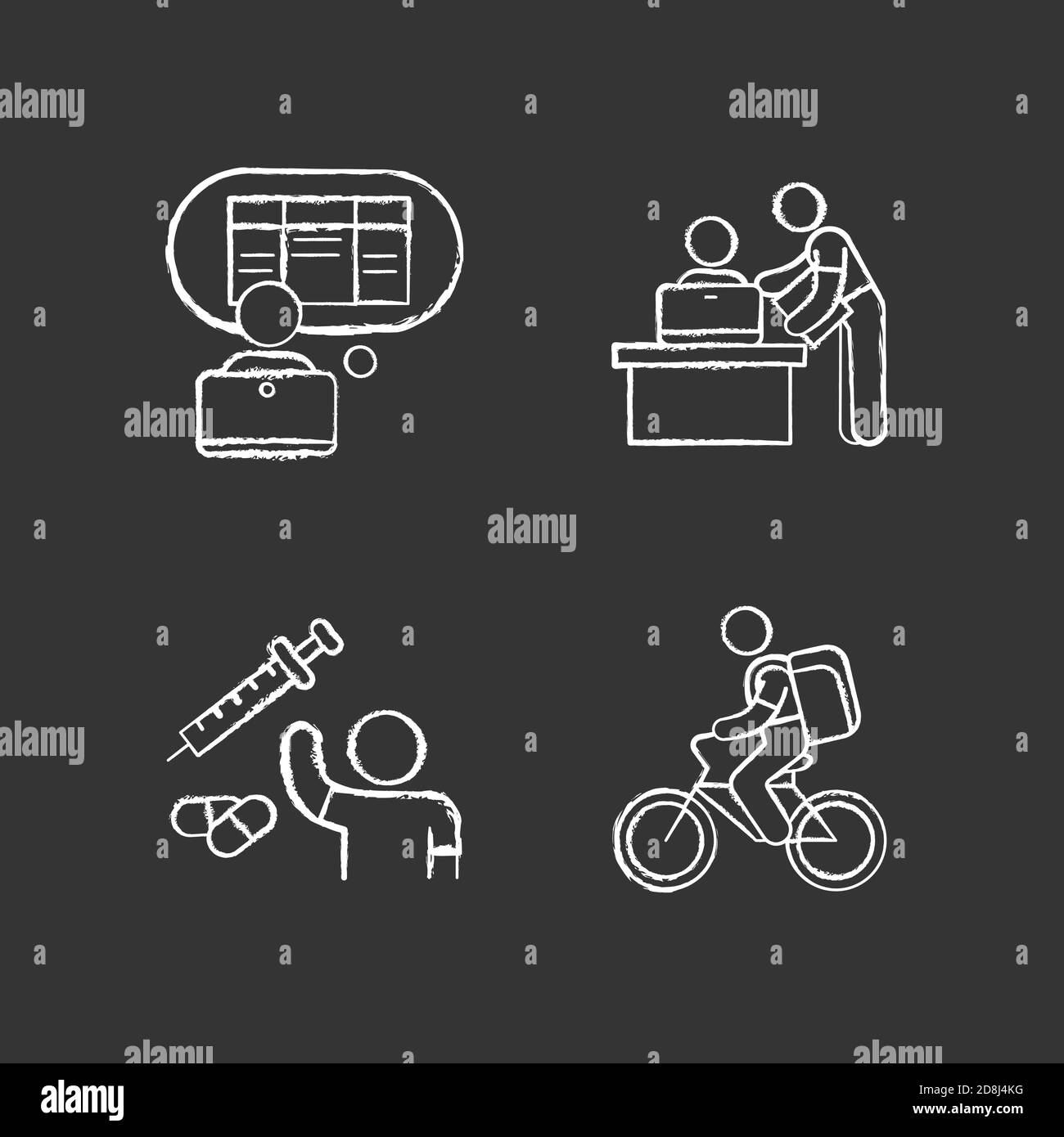 Part-time jobs chalk white icons set on black background Stock Vector