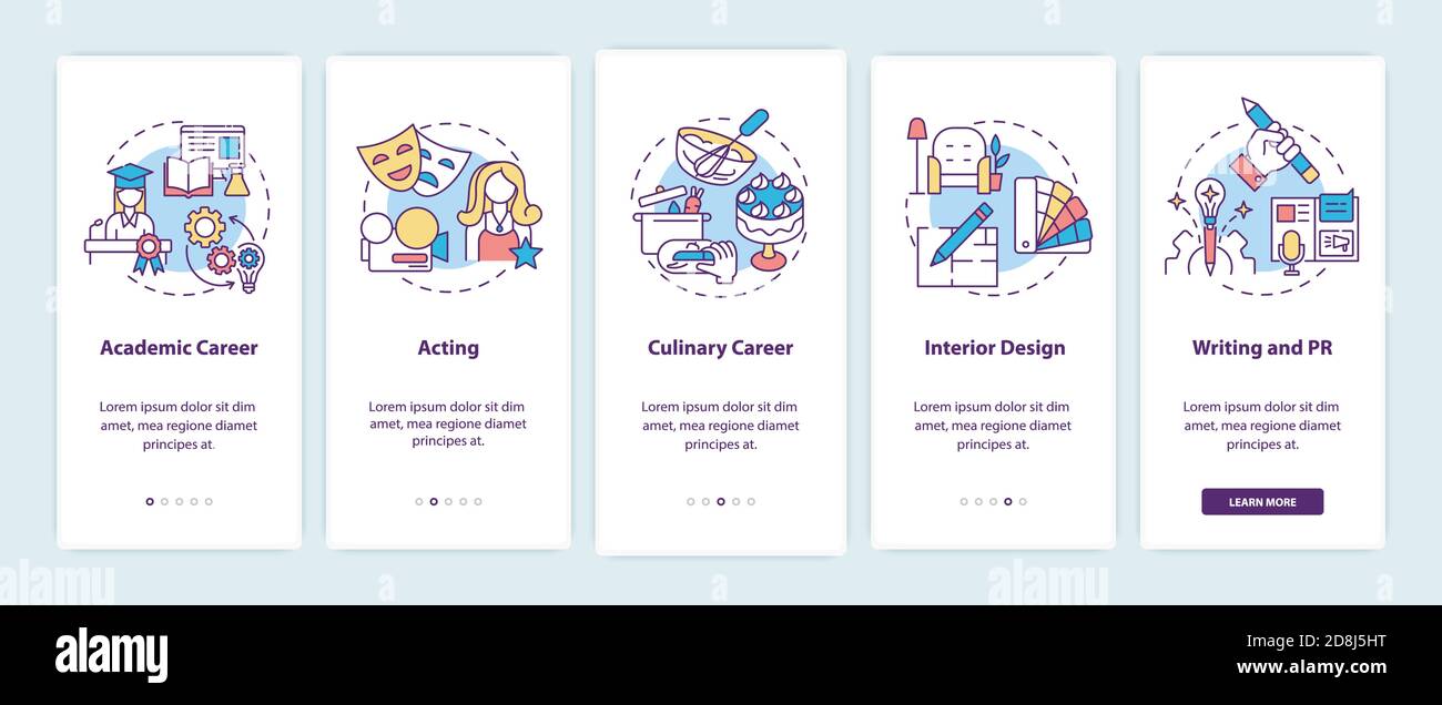 Top careers for creative thinkers onboarding mobile app page screen ...