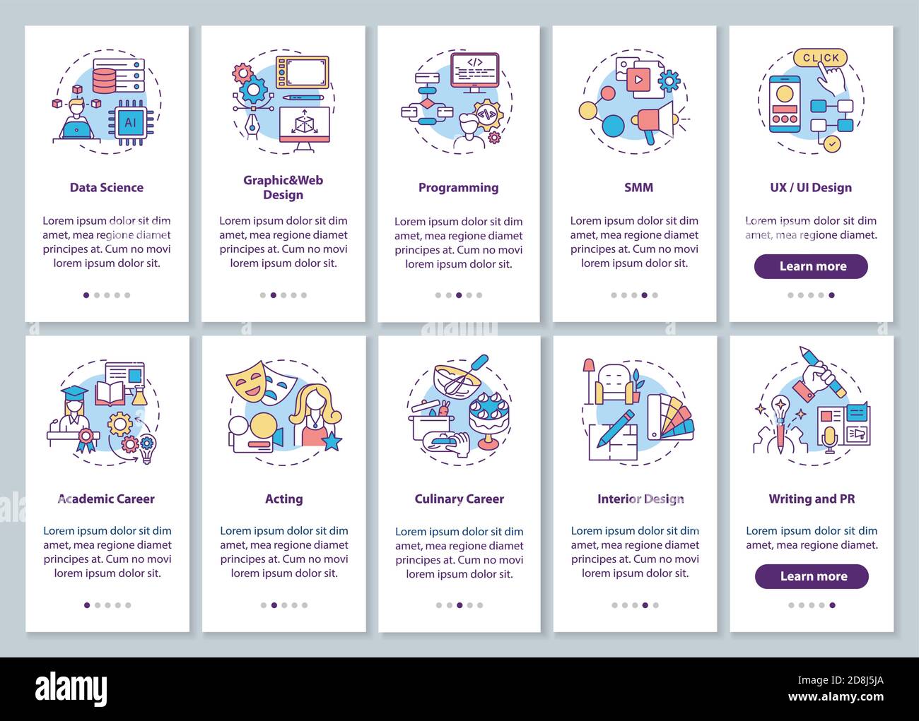 Thinking and creativity onboarding mobile app page screen with concepts ...