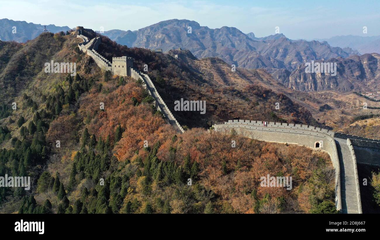 Tianjin. 30th Oct, 2020. Aerial photo taken on Oct. 30, 2020 shows the autumn scenery of the Taipingzhai Great Wall in Jizhou District of north China's Tianjin. Credit: Ma Ping/Xinhua/Alamy Live News Stock Photo