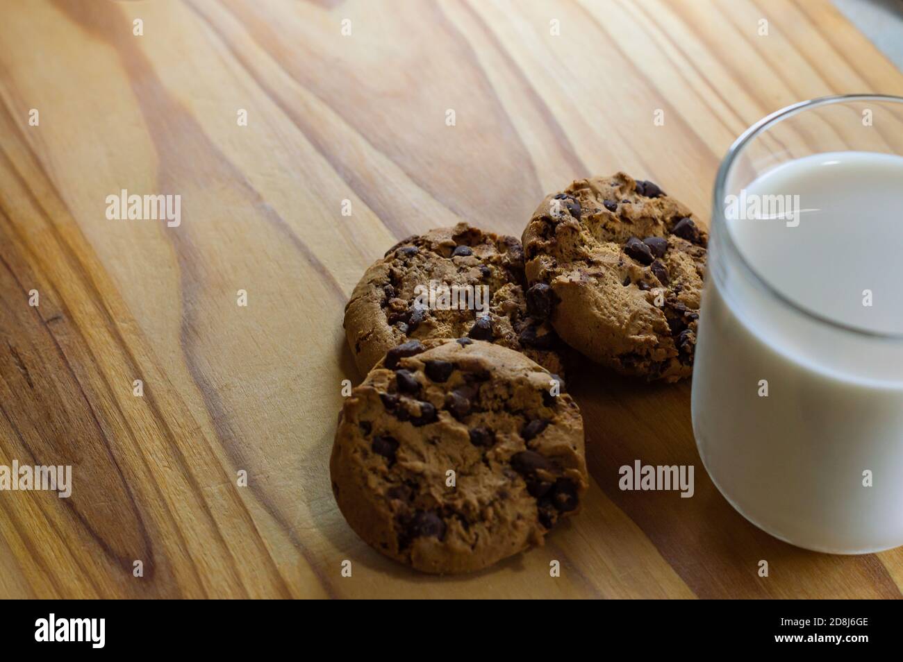 Chocolate Chip Cookies and Milk Stock Photo