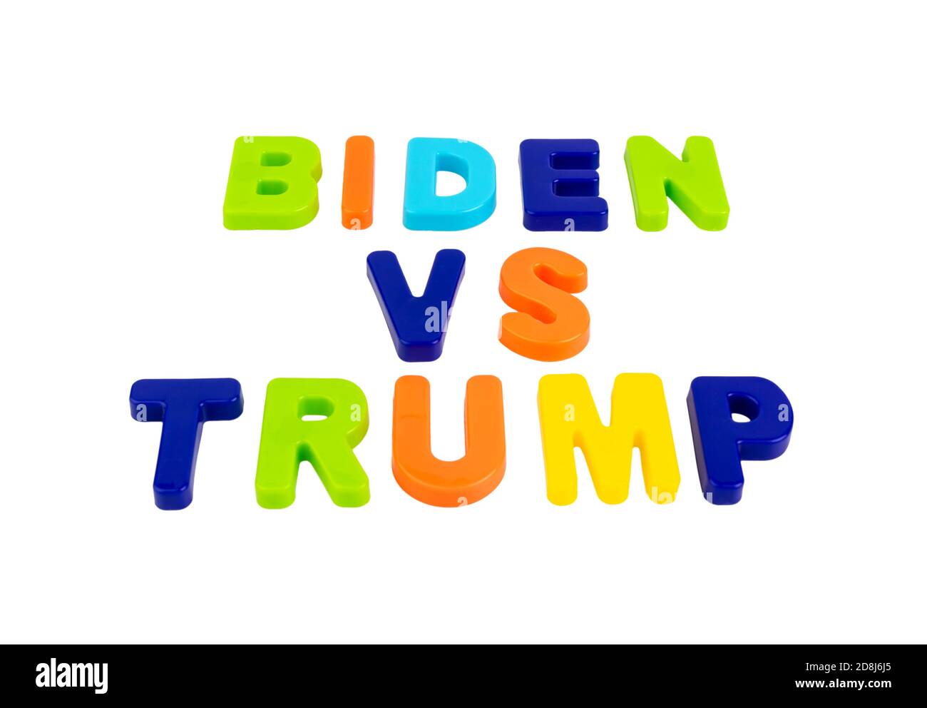 Who Will Become the New President of the United States? Trump or Biden? The names of the presidential candidates written in plastic letters on a white Stock Photo